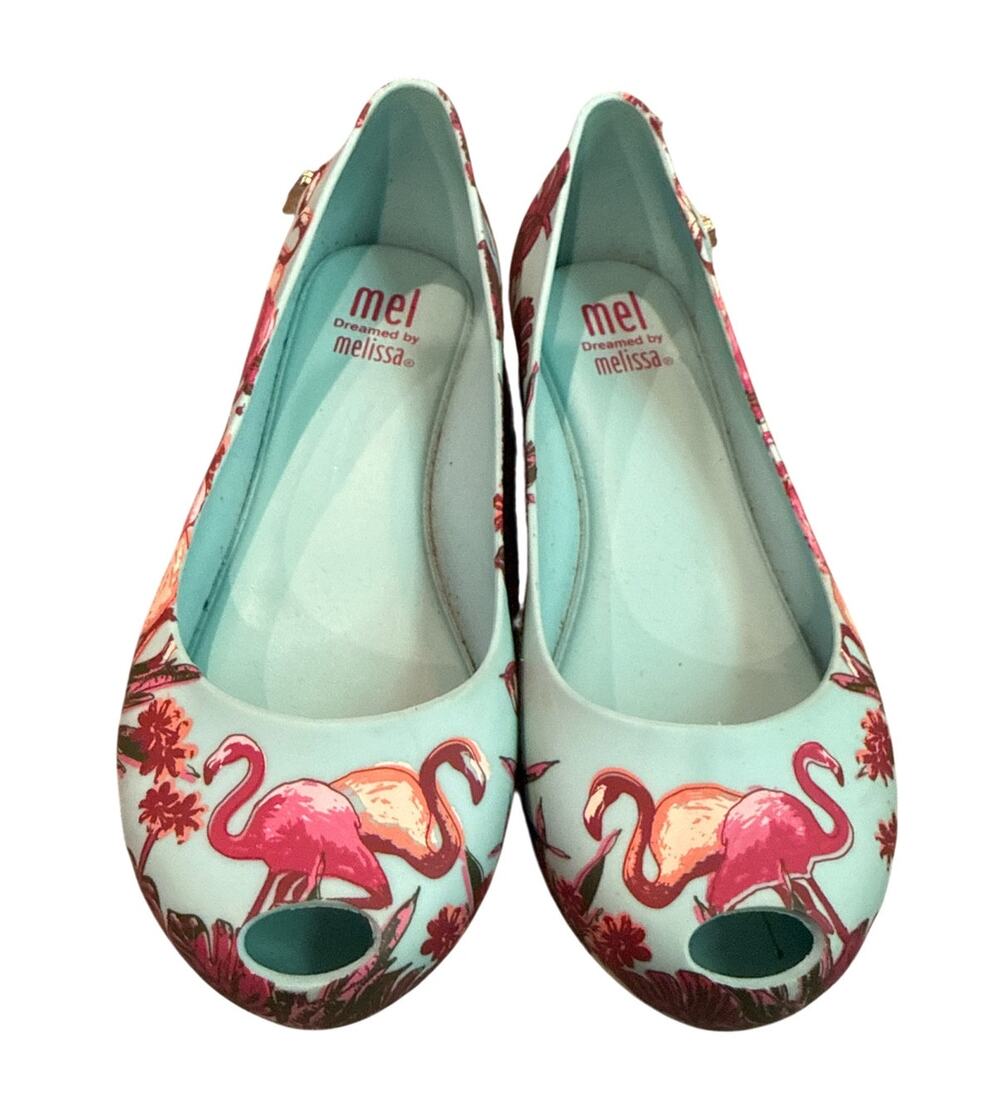 Mel Dreamed by Melissa Flamingo Jelly Wedge Shoes Girls US 11 Aqua Pink